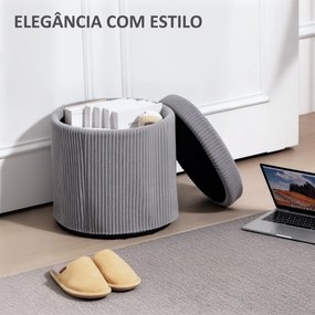 Pufe de Arrumação Baú de Arrumação Redondo Estofado em Veludo Cotelê  Tampa Removível Ø40x41 cm Cinza Claro