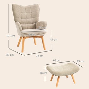 Conjunto de Poltrona de Sala e Apoio para os Pés, 80 x 72 x 101 cm, Encosto Alto, Castanho