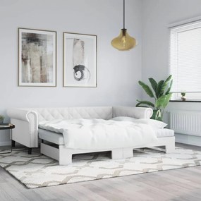 Sofá-cama com gavetão e colchões 90x200 cm artificial branco