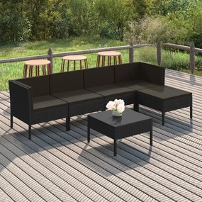 vidaXL 6 pcs conjunto lounge de jardim c/ almofadões vime PE preto