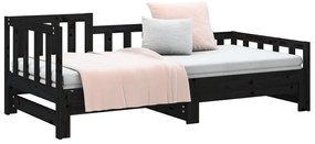 Estrutura sofá-cama de puxar 2x(90x190) cm pinho maciço preto