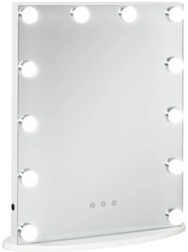 HOMCOM Espelho de maquiagem estilo hollywood com 12 luzes LED ajustáveis ​​em temperaturas de cor e brilho 41.5x13.5x51cm Branco