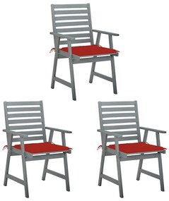 vidaXL Cadeiras de jantar p/ jardim 3 pcs c/ almofadões acácia maciça