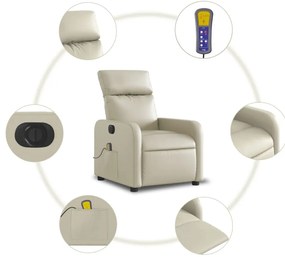 Poltrona massagens reclinável elétrica couro artificial creme