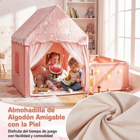 Casa de Jogos 2 em 1 com Parque Infantil, 169 x 120 x 136 cm, Luzes Estreladas, Rosa