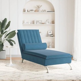 Chaise lounge de massagem com rolo veludo azul