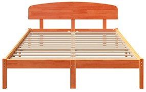 Estrado de Cama com Cabeceira Castanho Encerado 140x200 cm Madeira Sól