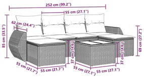 7 pcs conjunto de sofás p/ jardim c/ almofadões vime PE preto