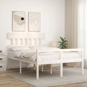 Estrutura de cama com cabeceira 120x200cm madeira maciça branco