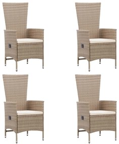 7 pcs conjunto de jantar para jardim vime PE bege