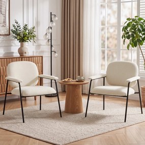 Conjunto de 2 Poltronas Auxiliares, 67 x 64 x 76,5 cm, Encosto Curvo, Creme