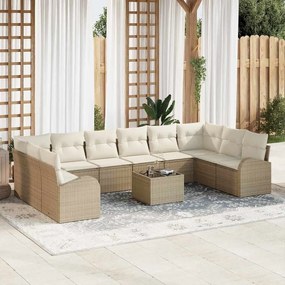 vidaXL Conjunto de Sofás com almofada 11 pcs Bege e Creme vime PE