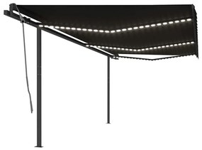 Toldo automático com LED e sensor de vento 6x3 m antracite