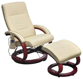 vidaXL Cadeira massagens c/ apoio pés couro artificial creme