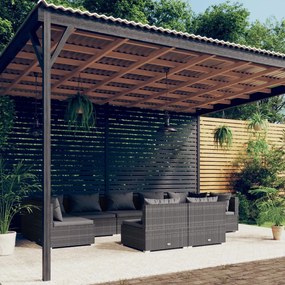 vidaXL 9 pcs conjunto lounge de jardim c/ almofadões vime PE cinzento