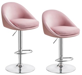 Conjunto de 2 bancos de bar com altura regulável rosa pastel cinzento-prateado