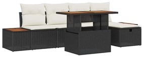 Conjunto de Sofá de Jardim de 6 Peças com Almofadas em Rattan Preto e