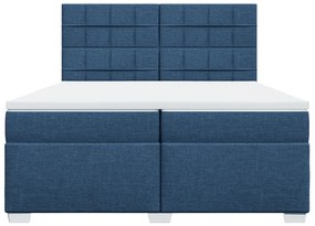 Cama com molas/colchão 200x200 cm tecido azul