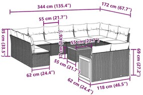13 pcs conjunto de sofás de jardim com almofadões vime PE preto