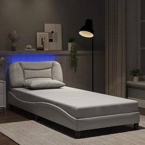 Estrutura de cama c/ luzes LED 90x190cm couro artificial branco