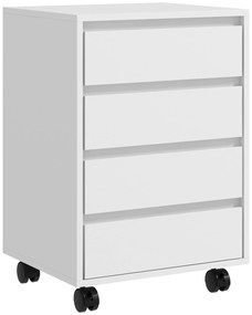 HOMCOM Bloco de Gavetas de Escritório com 4 Gavetas Bloco de Gavetas para Secretária com Rodas Arquivador Móvel 46x40x65 cm Branco