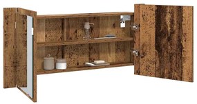 Armário de Espelho LED Madeira Velha 100x12x45 cm