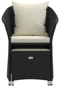 2 pcs conjunto lounge de jardim c/ almofadões vime PE preto