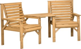 Outsunny Conjunto bistrô 3 peças em madeira à prova de intempéries com design em ripas e furo para guarda-sol Marrom | Aosom Portugal