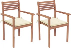 vidaXL Cadeiras de jardim c/ almofadões cor creme 2 pcs teca maciça