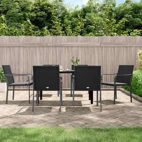 7 pcs conjunto de jantar p/ jardim c/ almofadões vime PE e aço