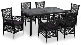 vidaXL 7 pcs conjunto de jantar para exterior vime PE preto