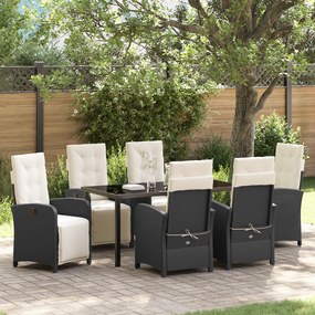 Conjunto de Jantar de Jardim de 7 Peças com Almofadas Vime Poliéster Preto