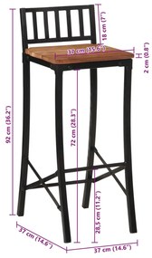 Cadeiras de bar 2 pcs acácia maciça