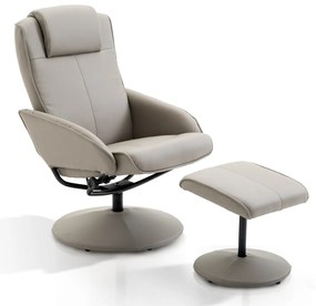 Poltrona Relax Reclinável até 145° com Banco de Apoio para os Pés Poltrona Giratória 360° Estofada em PU e Estrutura de Aço 78x67x98cm Cinza