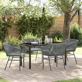 vidaXL Conjunto de Jantar de Jardim com 5 peças e Almofadas Cinza, Rattan Polly.
