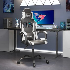 vidaXL Cadeira gaming couro artificial preto e branco