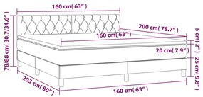 Cama box spring c/ colchão/LED 160x200 cm veludo cinzento-claro