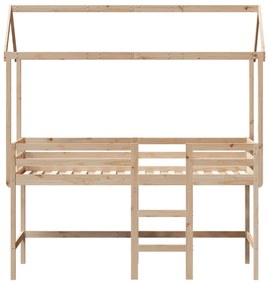 Cama alta c/ escada e telhado 90x200 cm pinho maciço