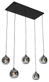 Candeeiro de suspensão Art Deco preto com vidro fumê 5-luzes - Wallace