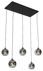 Candeeiro suspenso art déco preto com vidro fumê 5 luzes - Wallace Art Deco