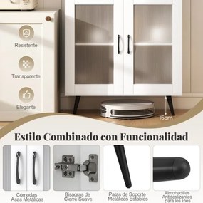 Armário despensa de cozinha 80 x 40 x 178,5 cm, com 4 portas transparentes e prateleira ajustável branco