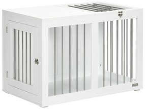 PawHut Gaiola para Cães com 2 Portas Bloqueáveis Casa para Cães de Tamanho Médio para Interior e Mesa Auxiliar 80x50x56,5 cm Branco