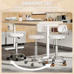 Banco Giratório com Rodas e Encosto Banco de Trabalho maquilhagem Cabeleireiro com Altura Ajustável Banco Estofado em Couro Sintético  32x40x70x70-86