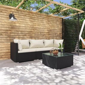 vidaXL 4 pcs conjunto lounge de jardim c/ almofadões vime PE preto
