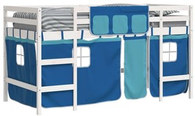 Cama alta p/ criança c/ cortinas 90x190 cm pinho maciço azul