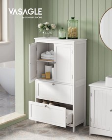 Armário de casa de banho 30 x 60 x 110 cm com 2 portas e 2 gavetas Branco