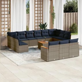 vidaXL 14 pcs conjunto sofás p/ jardim c/ almofadões vime PE cinzento