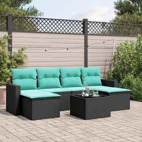 vidaXL 7 pcs conjunto de sofás p/ jardim c/ almofadões vime PE preto
