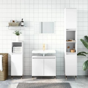 3 pcs conjunto móveis casa de banho madeira processada branco