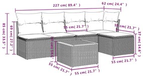 6 pcs conjunto sofás de jardim c/ almofadões vime PE preto